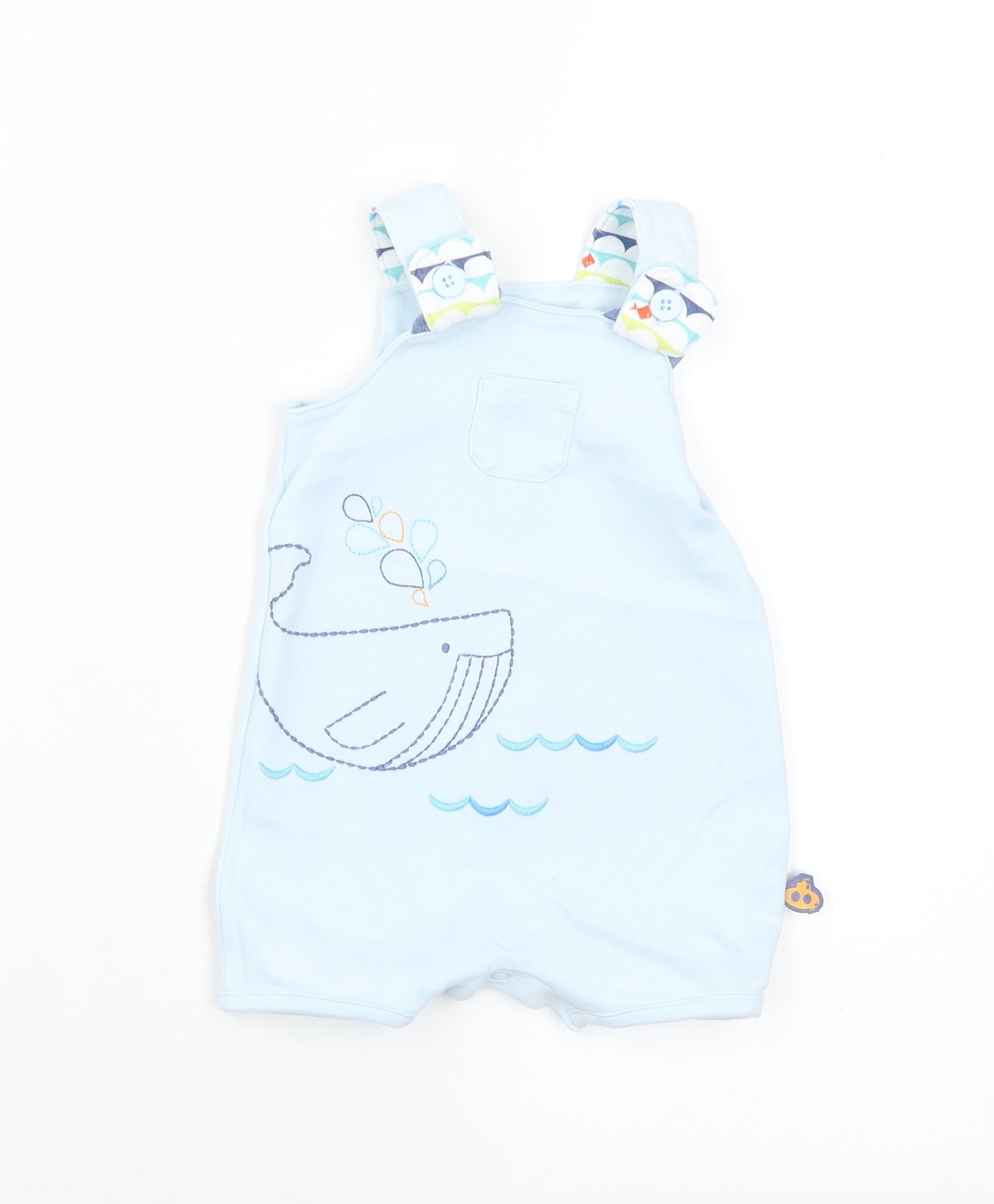 Marks and Spencer Baby Blue Geometric Cotton Dungaree One-Piece Size 3-6 Months Button