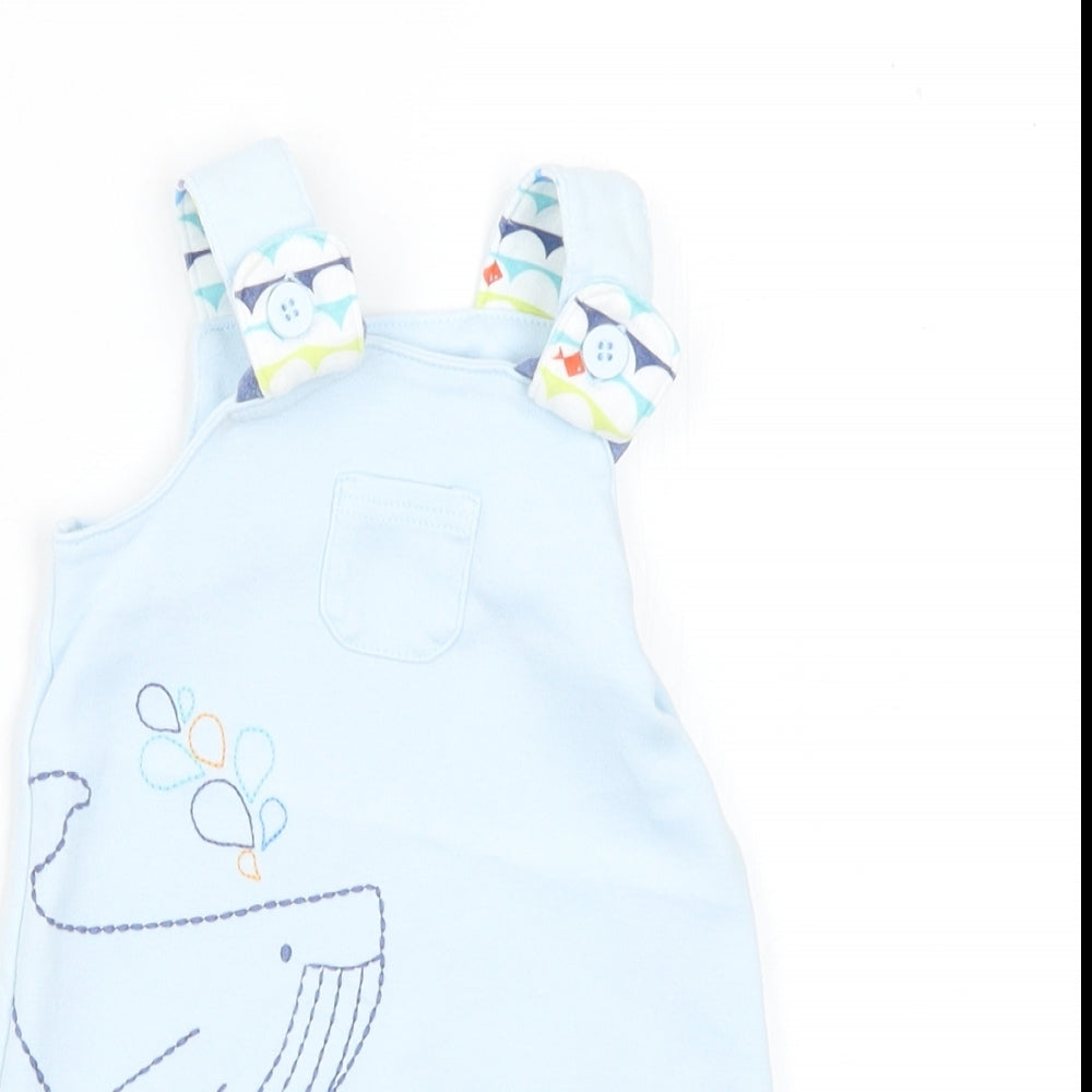 Marks and Spencer Baby Blue Geometric Cotton Dungaree One-Piece Size 3-6 Months Button
