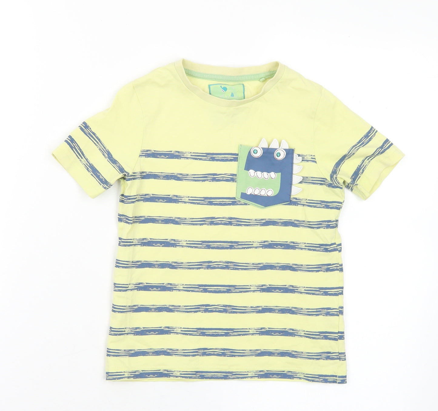 TU Boys Yellow Striped Cotton Basic T-Shirt Size 3-4 Years Crew Neck - Monster
