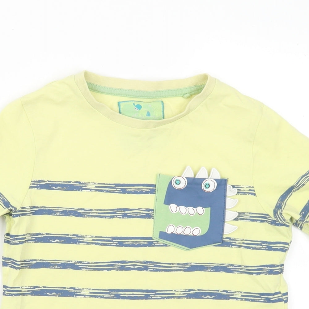 TU Boys Yellow Striped Cotton Basic T-Shirt Size 3-4 Years Crew Neck - Monster