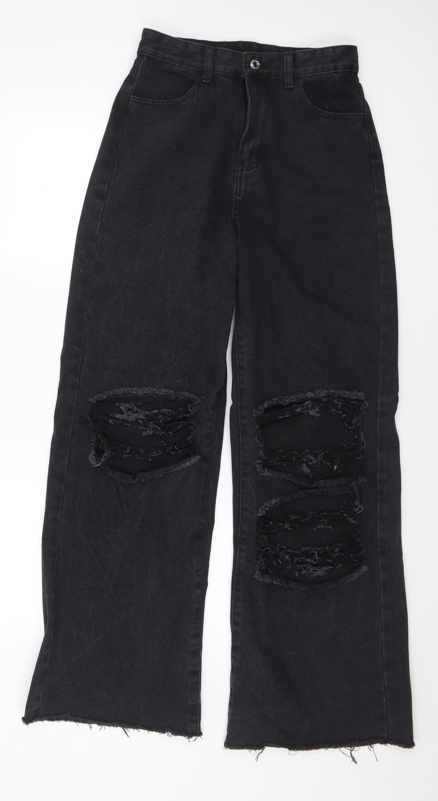 SheIn Womens Black Cotton Wide-Leg Jeans Size S L32 in Regular Button