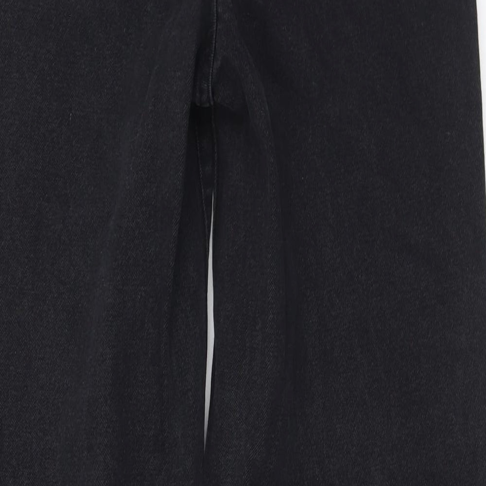 SheIn Womens Black Cotton Wide-Leg Jeans Size S L32 in Regular Button