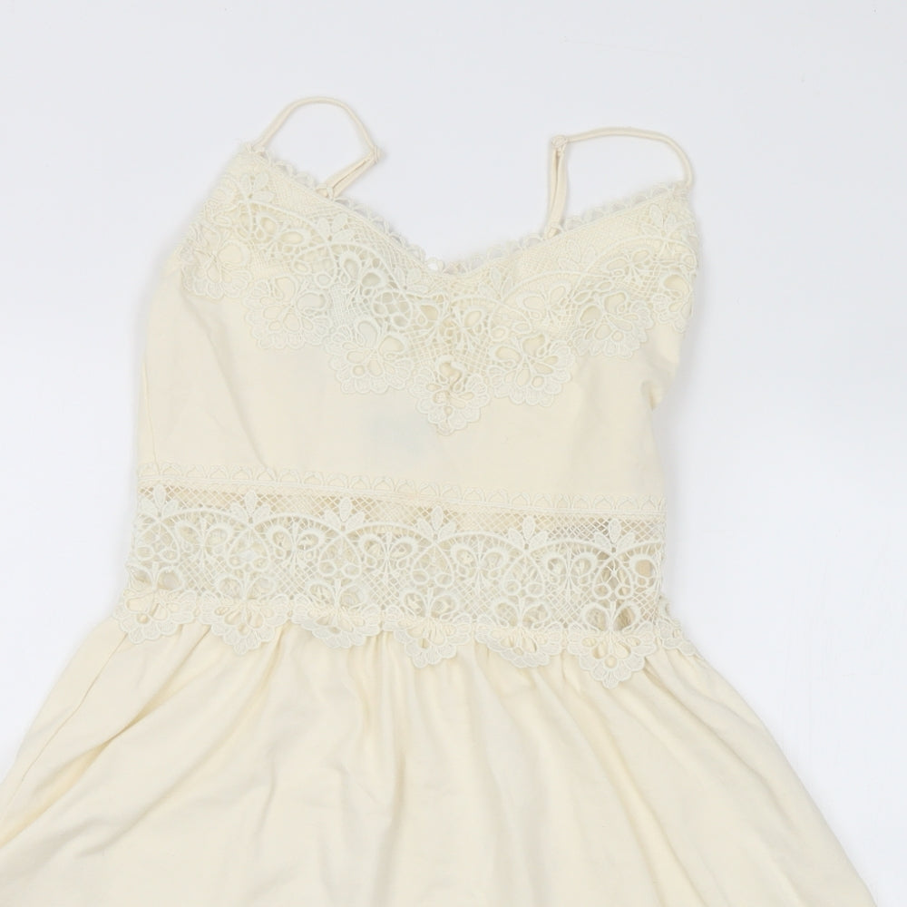 Topshop Womens Ivory Cotton Skater Dress Size 8 Sweetheart