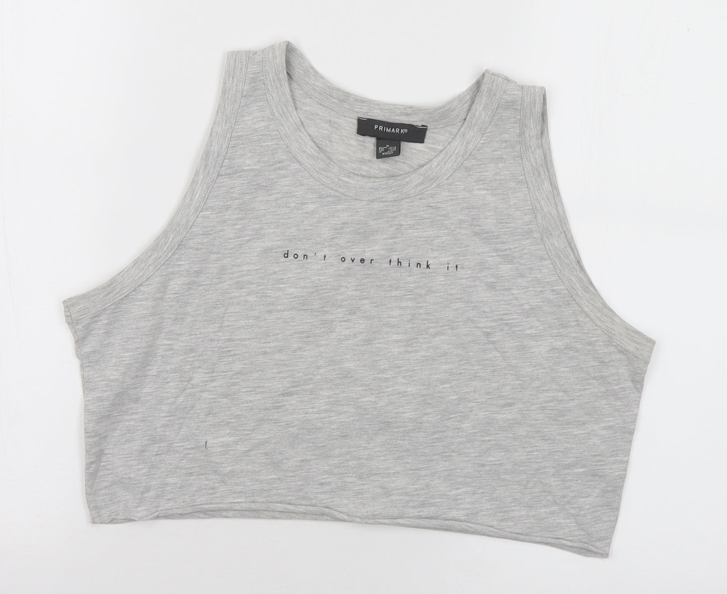 Primark Womens Grey Polyester Cropped Tank Size 12 Round Neck - Slogan 12-14