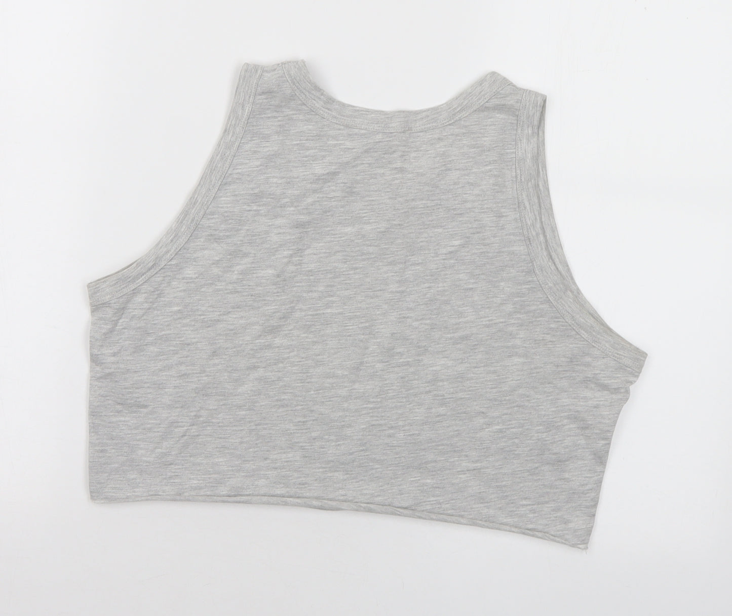 Primark Womens Grey Polyester Cropped Tank Size 12 Round Neck - Slogan 12-14