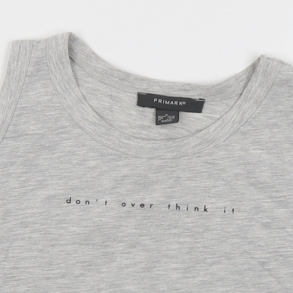Primark Womens Grey Polyester Cropped Tank Size 12 Round Neck - Slogan 12-14