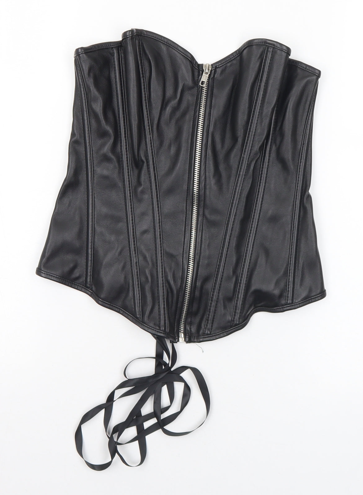Preworn Womens Black Solid Polyurethane Top One Piece Size M Tie