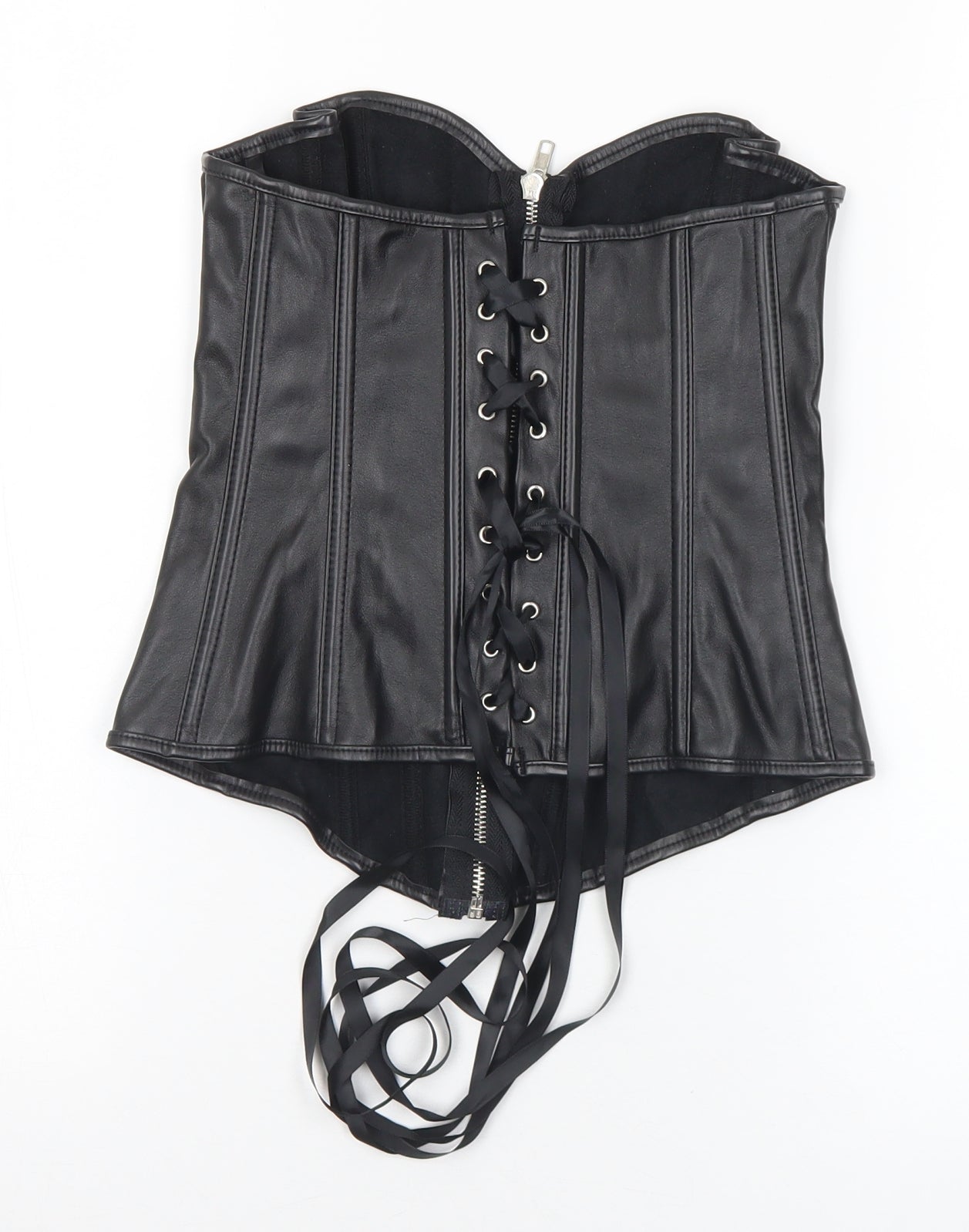 Preworn Womens Black Solid Polyurethane Top One Piece Size M Tie