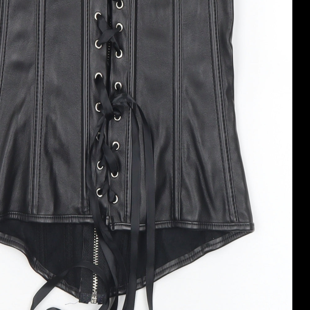 Preworn Womens Black Solid Polyurethane Top One Piece Size M Tie
