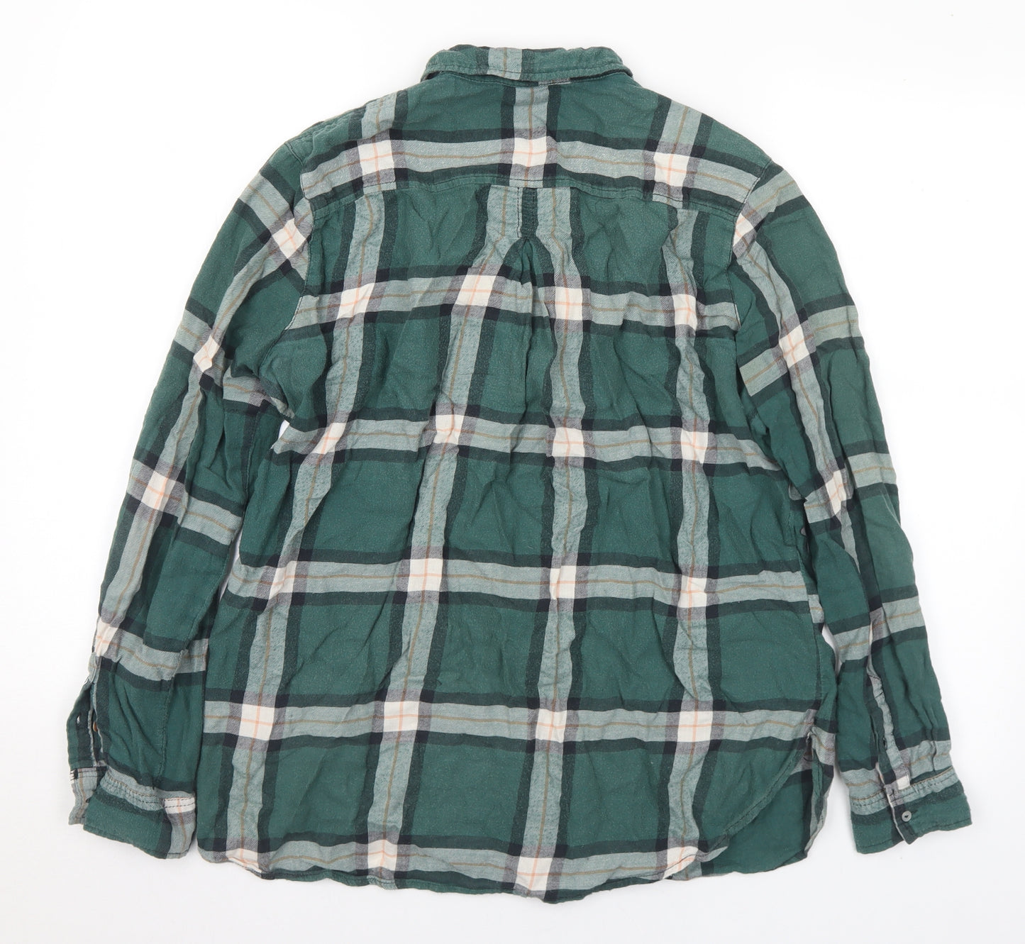 H&M Womens Green Plaid Cotton Basic Button-Up Size 10 Collared