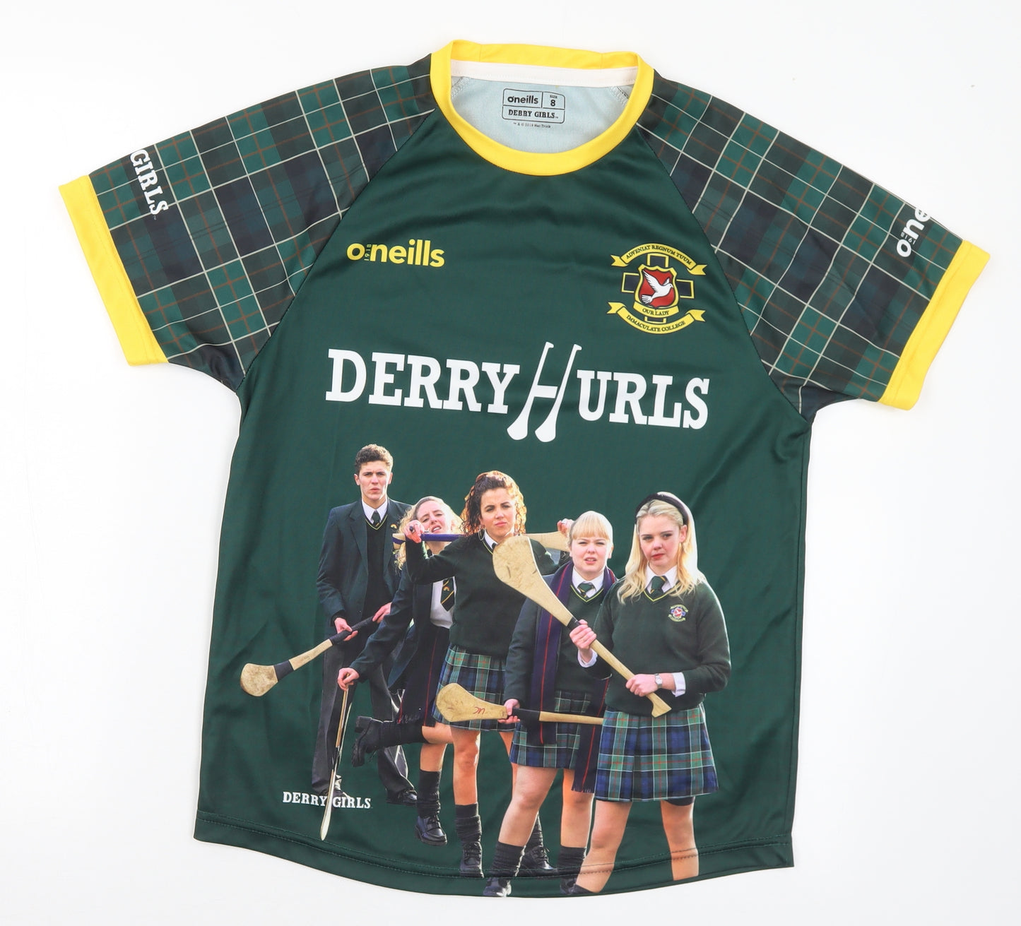 O'Neill Womens Multicoloured Check Polyester Basic T-Shirt Size 8 Crew Neck - Derry Girls