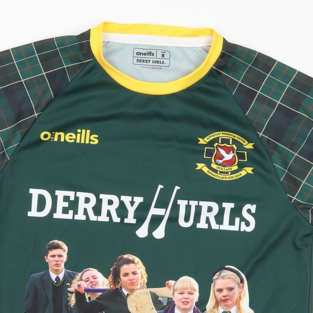 O'Neill Womens Multicoloured Check Polyester Basic T-Shirt Size 8 Crew Neck - Derry Girls
