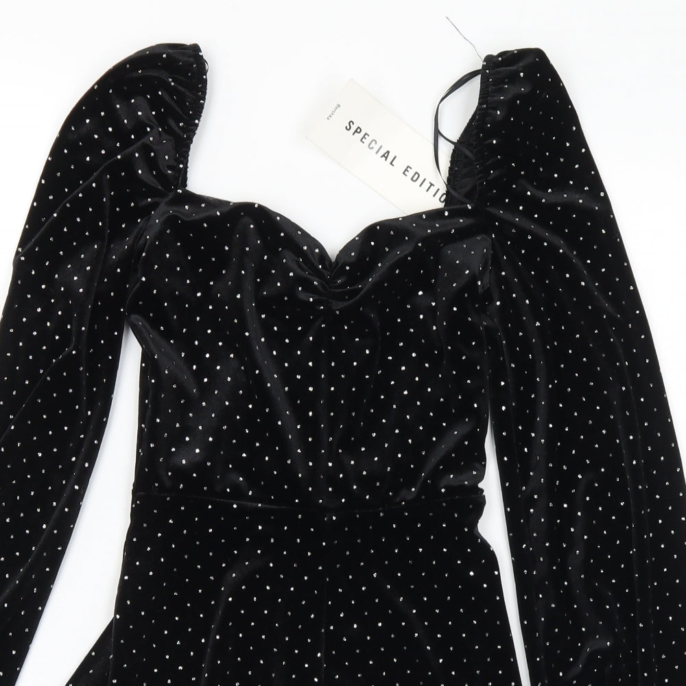 Bershka Womens Black Polyester Playsuit One-Piece Size XS