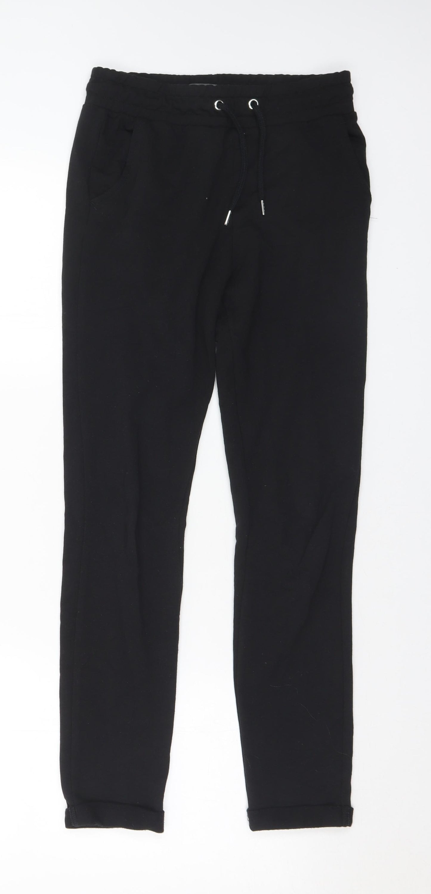 Primark Womens Black Cotton Jogger Trousers Size 4 L29 in Regular Drawstring - 4-6
