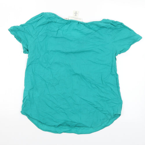 H&M Womens Green Geometric Cotton Basic Blouse Size 6 Round Neck