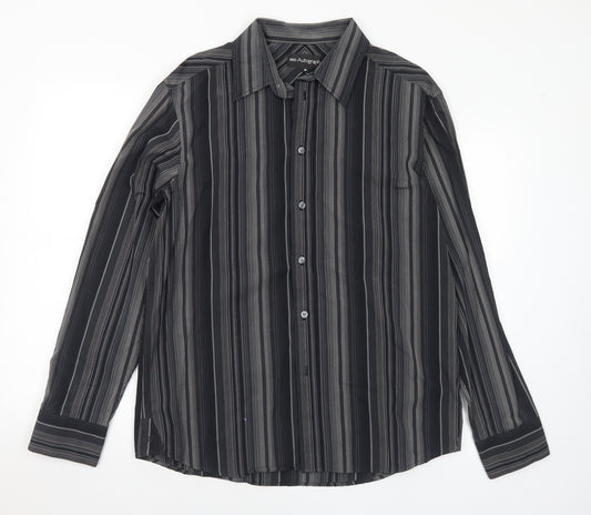 Marks and Spencer Mens Black Striped Cotton Button-Up Size M Collared Button