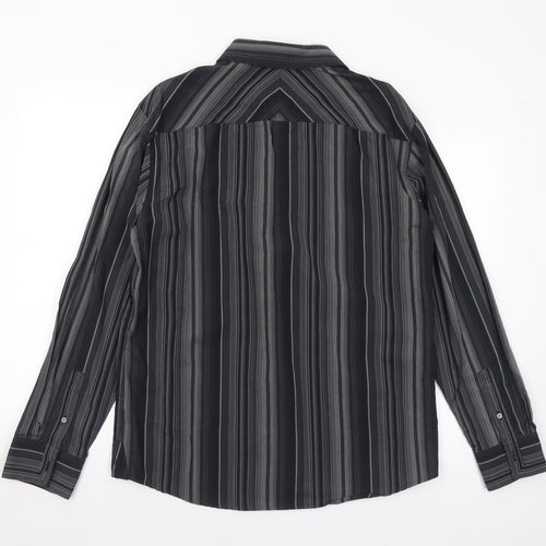 Marks and Spencer Mens Black Striped Cotton Button-Up Size M Collared Button