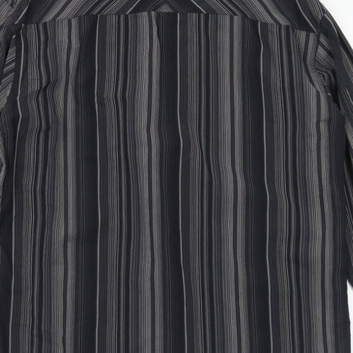 Marks and Spencer Mens Black Striped Cotton Button-Up Size M Collared Button