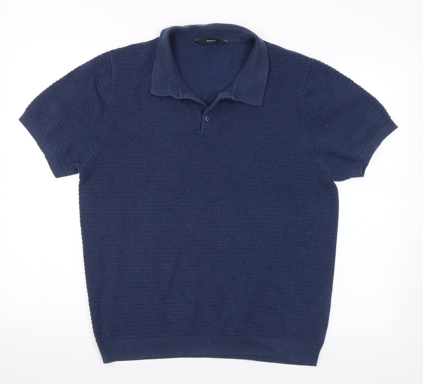 George Mens Blue Cotton Polo Size L Collared