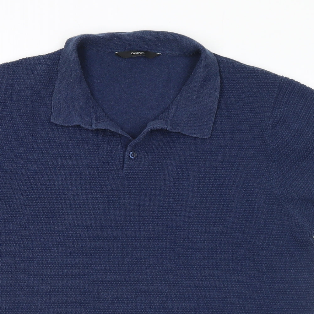 George Mens Blue Cotton Polo Size L Collared
