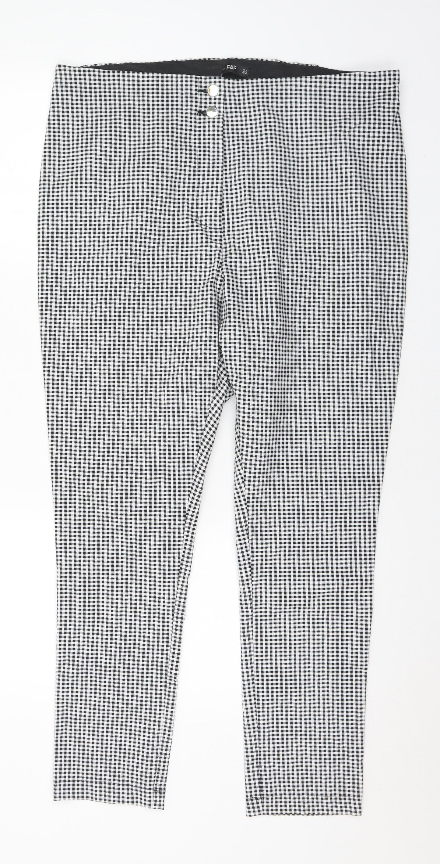 F&F Womens Black Check Viscose Trousers Size 18 L28 in Regular Button