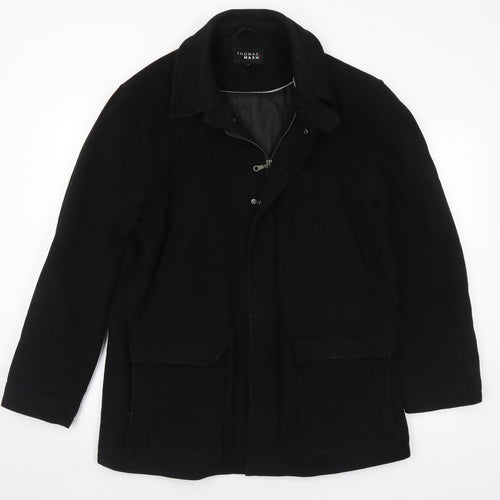 Thomas Nash Mens Black Pea Coat Coat Size L Zip