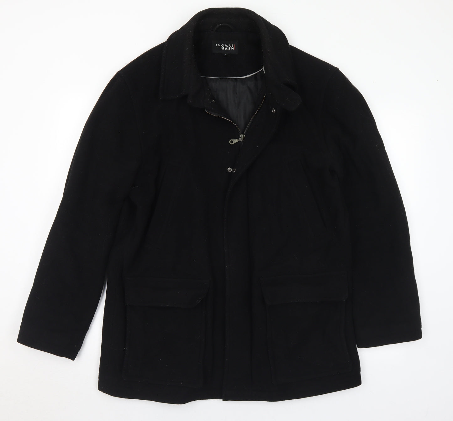 Thomas Nash Mens Black Pea Coat Coat Size L Zip