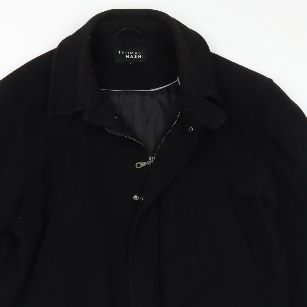 Thomas Nash Mens Black Pea Coat Coat Size L Zip