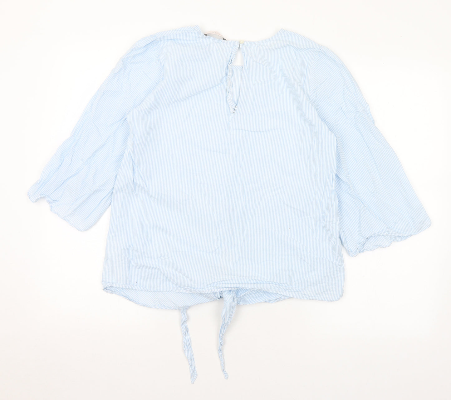 Part Two Womens Blue Striped Cotton Basic Blouse Size M Round Neck