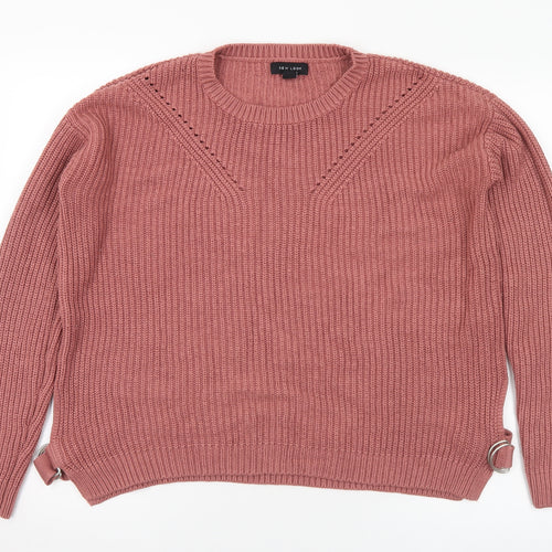 New Look Mens Pink Round Neck Acrylic Pullover Jumper Size M