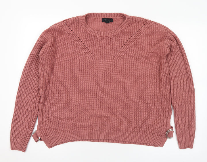 New Look Mens Pink Round Neck Acrylic Pullover Jumper Size M