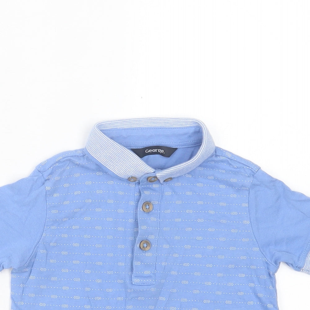 George Boys Blue Geometric Cotton Basic Polo Size 12-18 Months Collared Button