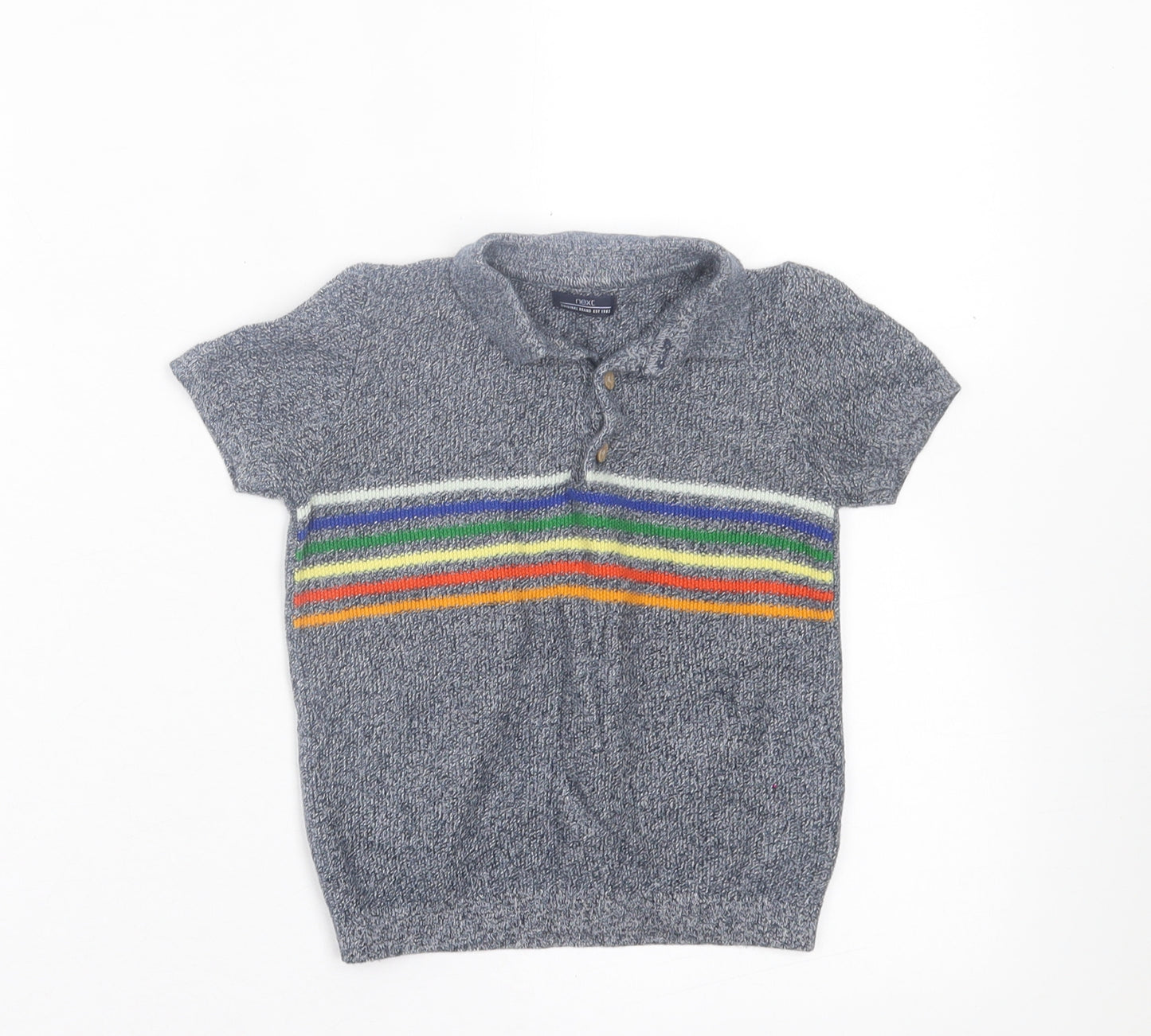 NEXT Boys Grey Striped Cotton Basic Polo Size 2 Years Collared Button