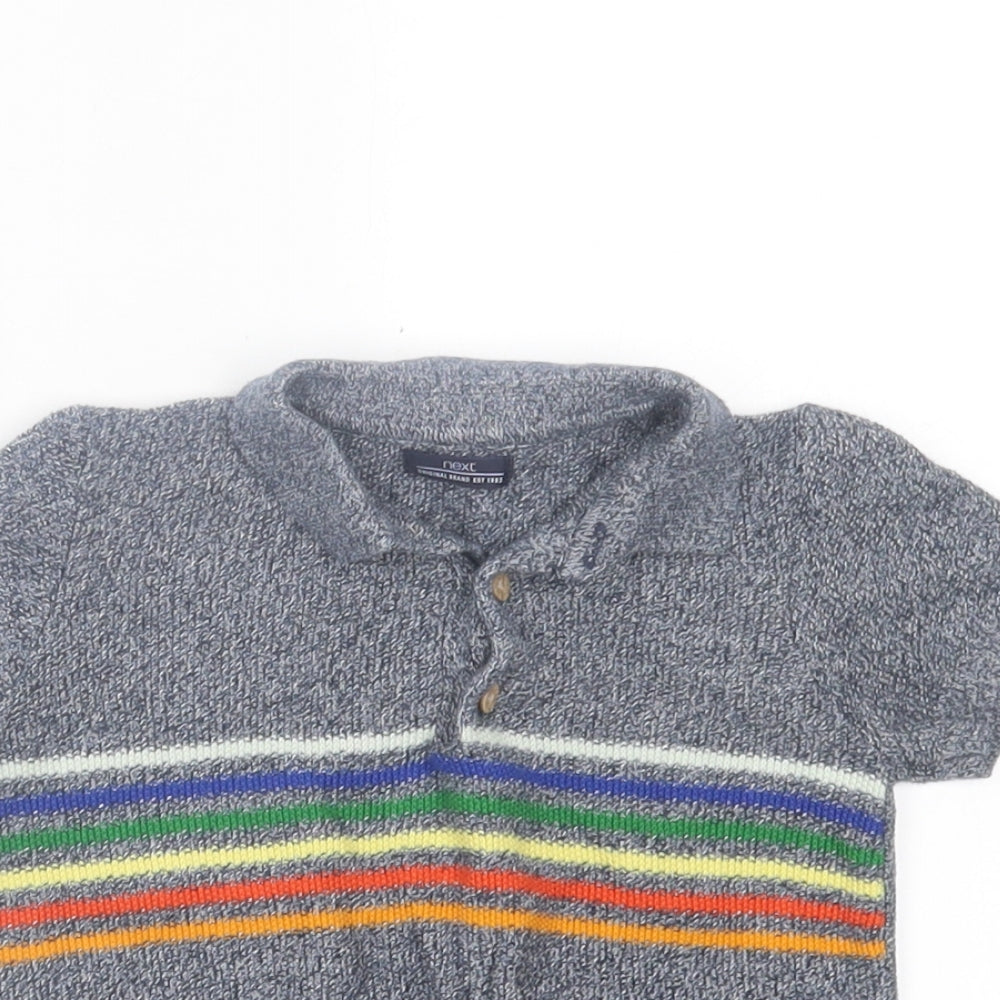 NEXT Boys Grey Striped Cotton Basic Polo Size 2 Years Collared Button