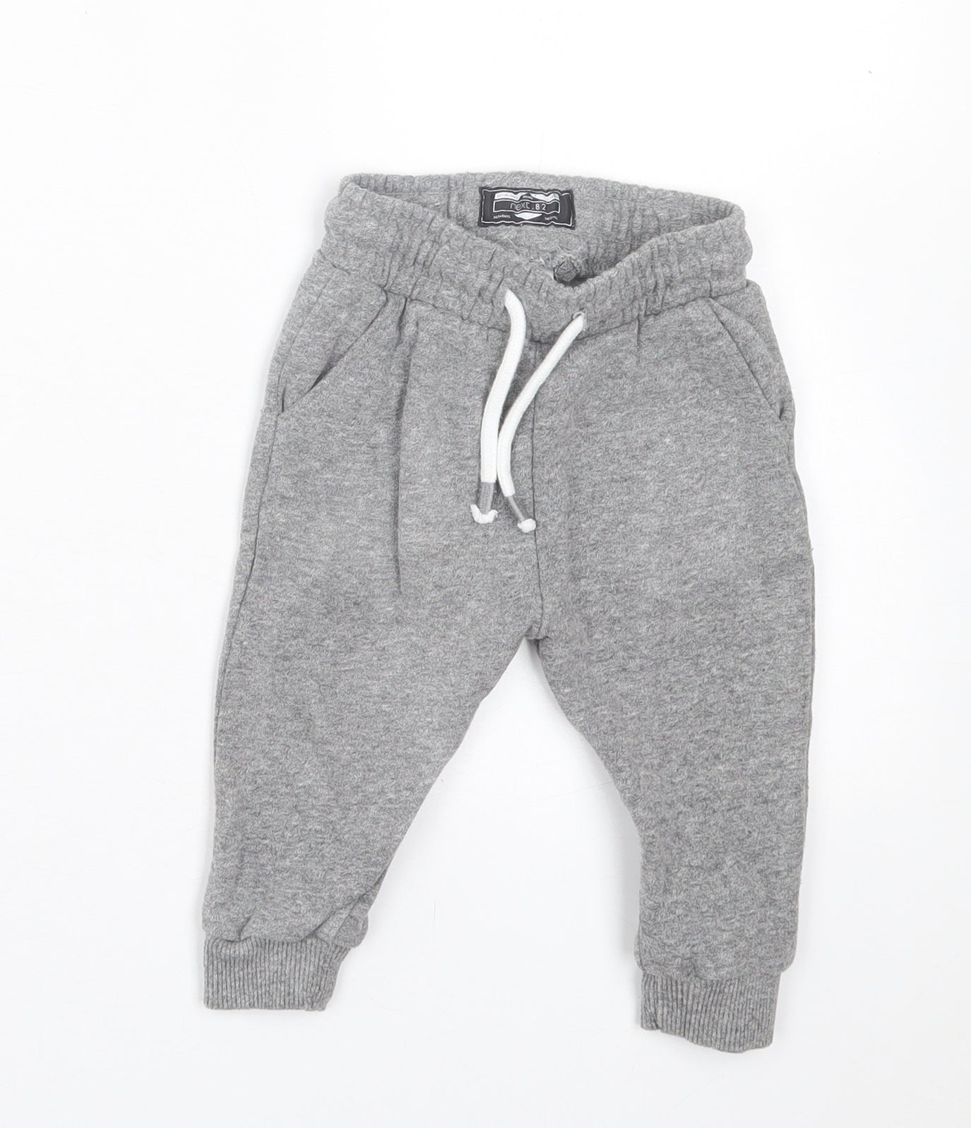 NEXT Boys Grey Cotton Jogger Trousers Size 9-12 Months Tie