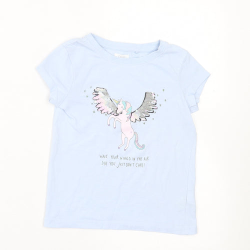 NEXT Girls Blue Cotton Basic T-Shirt Size 5 Years Crew Neck Pullover
