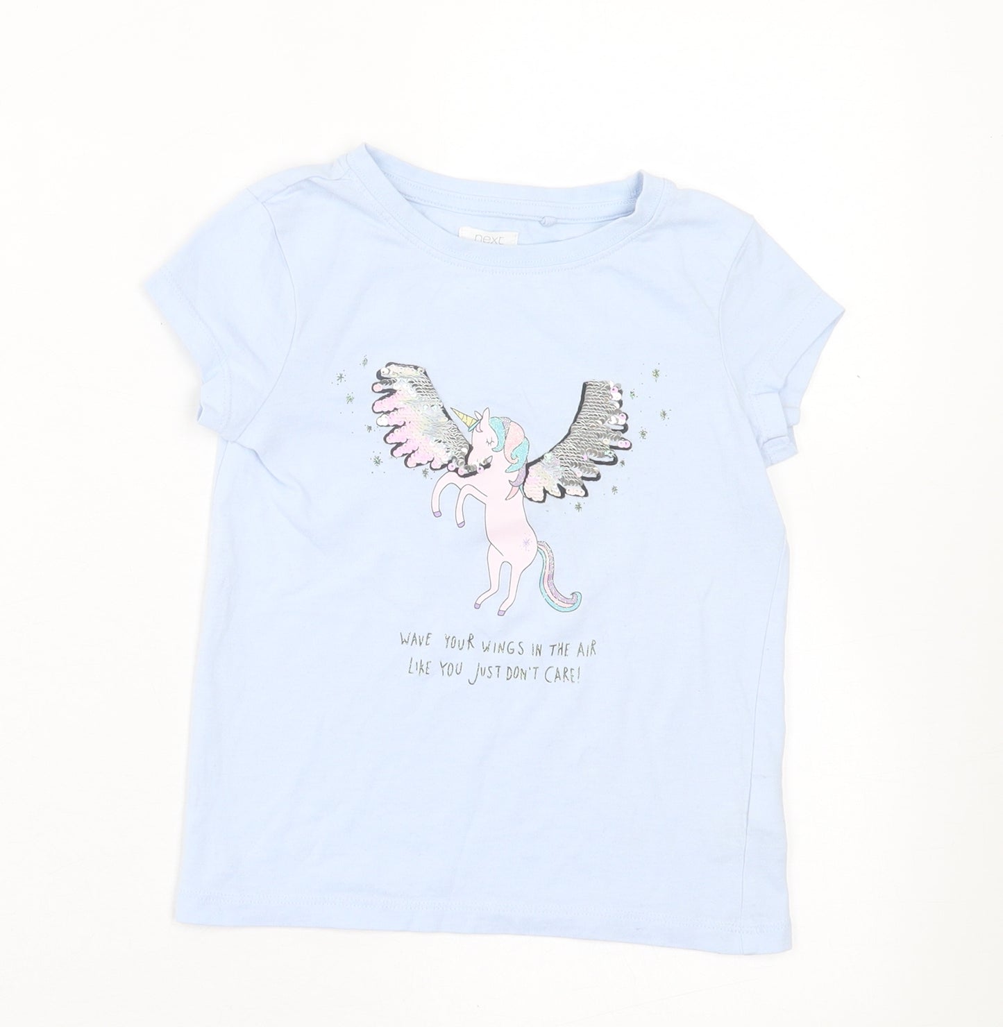 NEXT Girls Blue Cotton Basic T-Shirt Size 5 Years Crew Neck Pullover