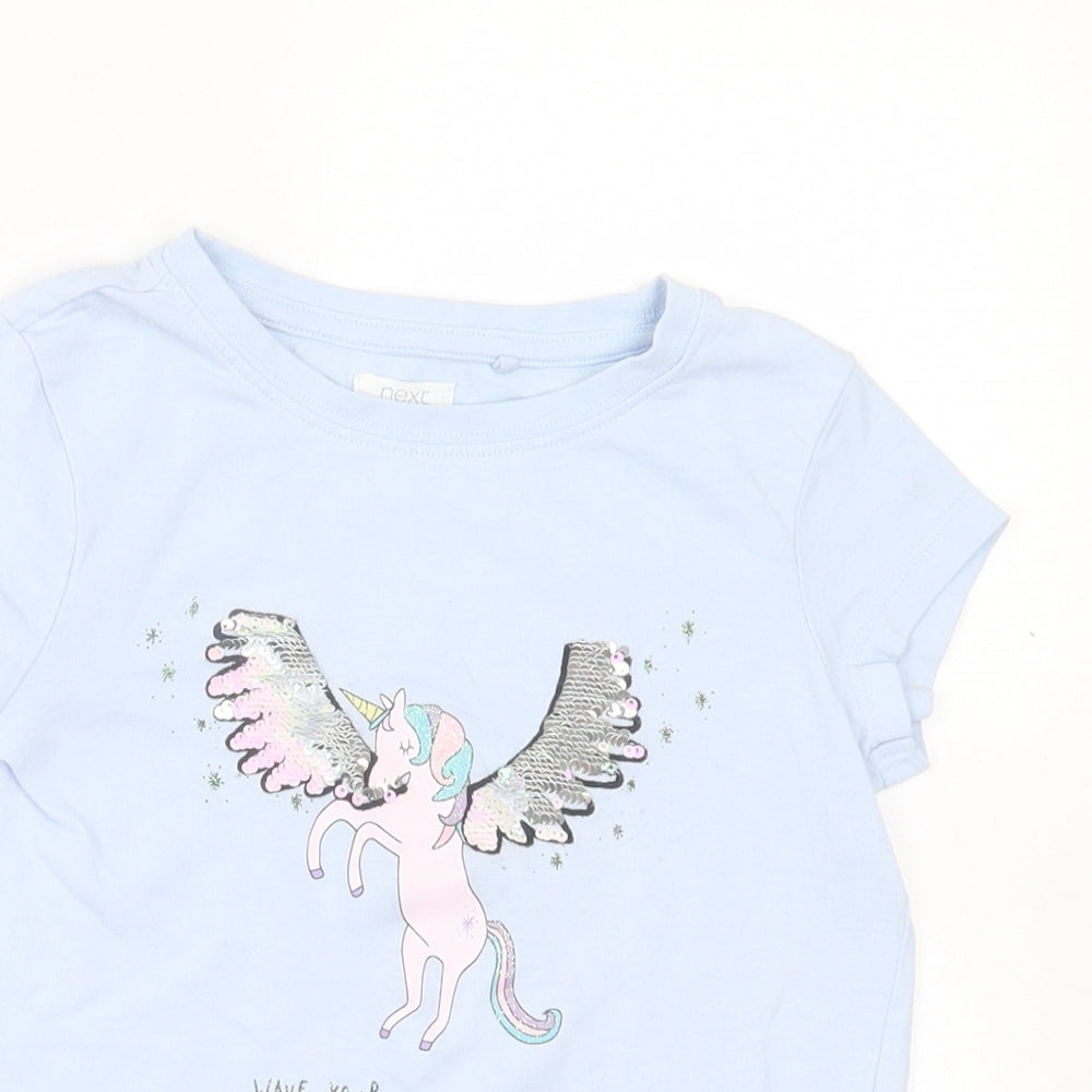 NEXT Girls Blue Cotton Basic T-Shirt Size 5 Years Crew Neck Pullover
