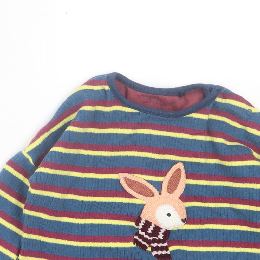 NEXT Boys Multicoloured Striped Cotton Basic Casual Size 9-12 Months Crew Neck Button