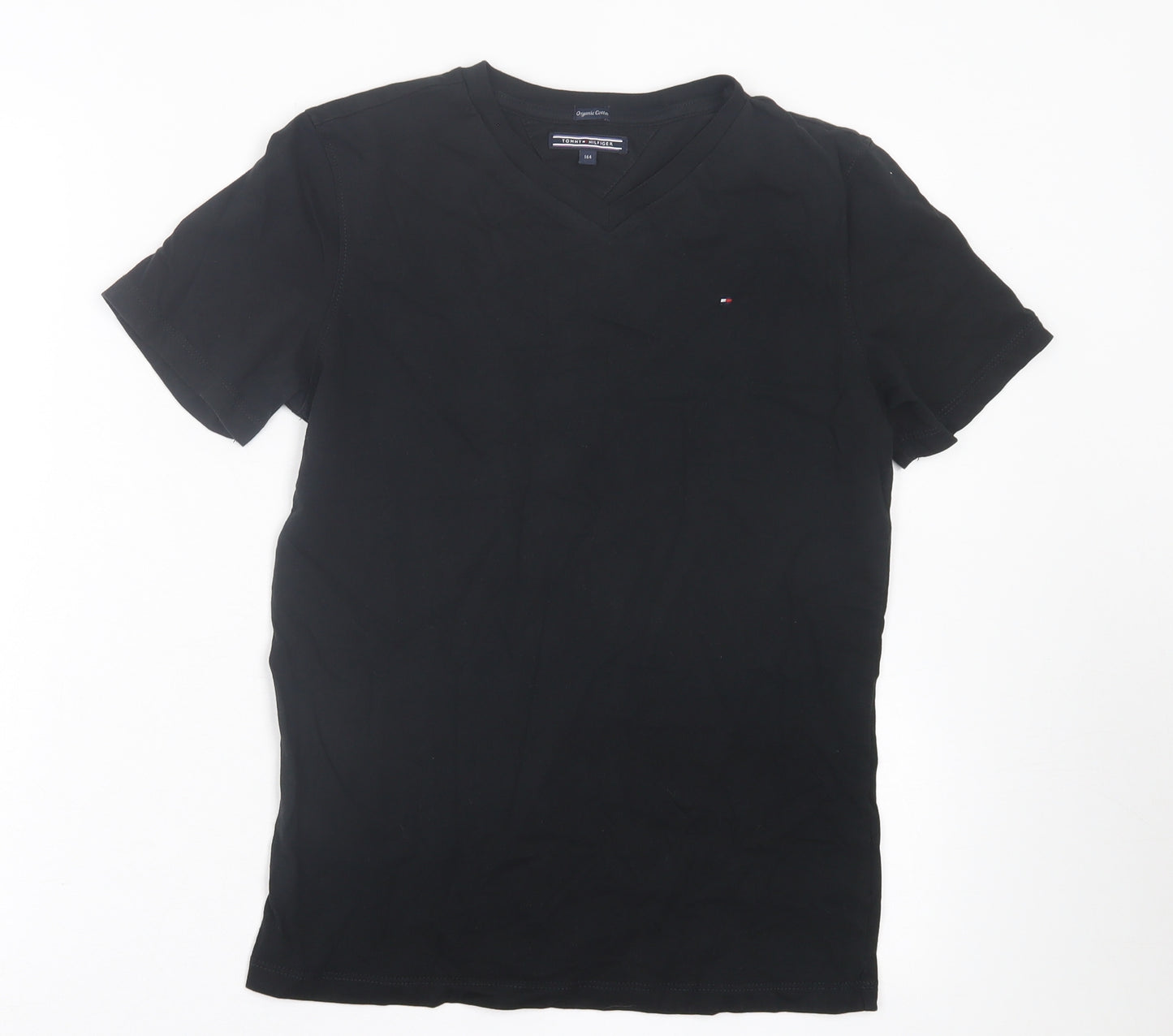 Tommy Hilfiger Boys Black Cotton Basic T-Shirt Size 14 Years V-Neck Pullover