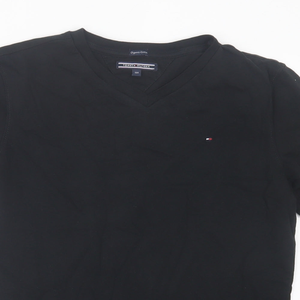 Tommy Hilfiger Boys Black Cotton Basic T-Shirt Size 14 Years V-Neck Pullover