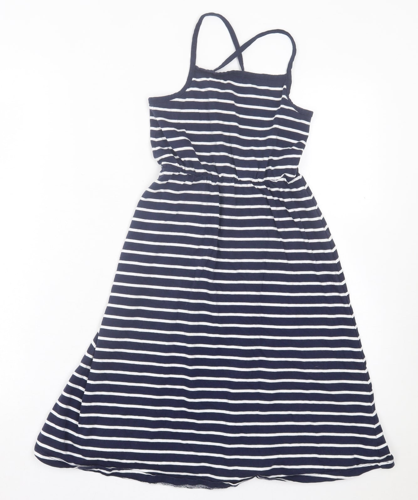 George Girls Blue Striped Cotton A-Line Size 6-7 Years Square Neck Pullover