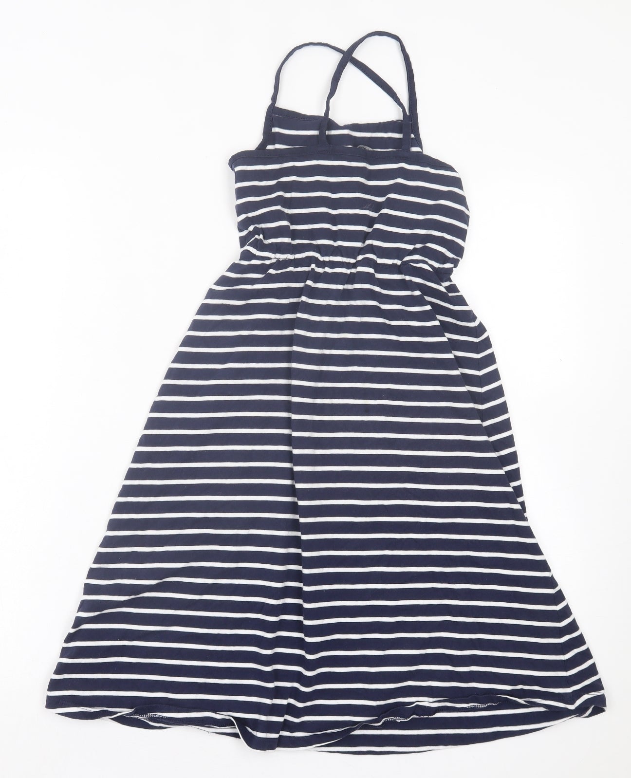 George Girls Blue Striped Cotton A-Line Size 6-7 Years Square Neck Pullover