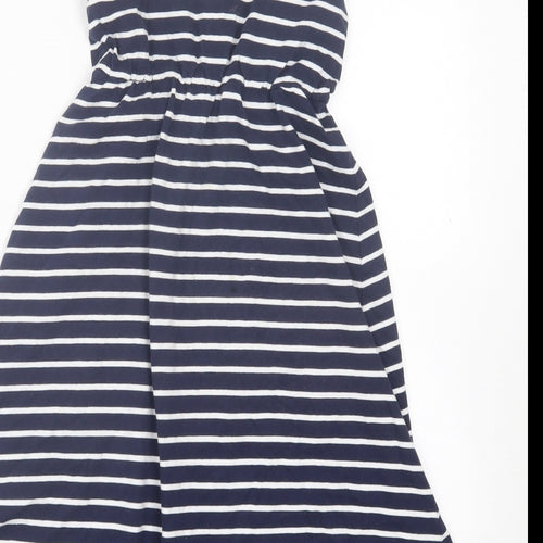 George Girls Blue Striped Cotton A-Line Size 6-7 Years Square Neck Pullover