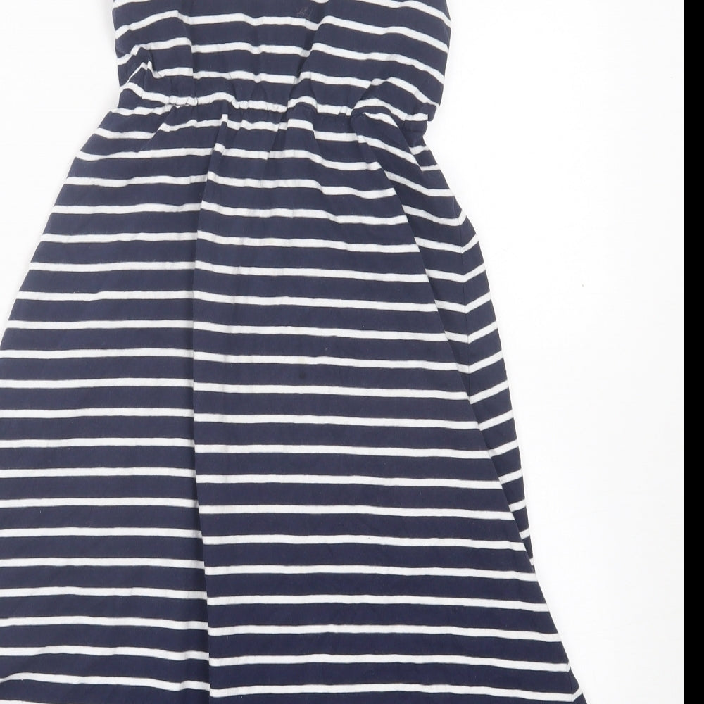 George Girls Blue Striped Cotton A-Line Size 6-7 Years Square Neck Pullover