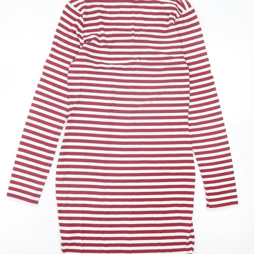 Boohoo Womens Red Striped Viscose Bodycon Size 8 Crew Neck Pullover