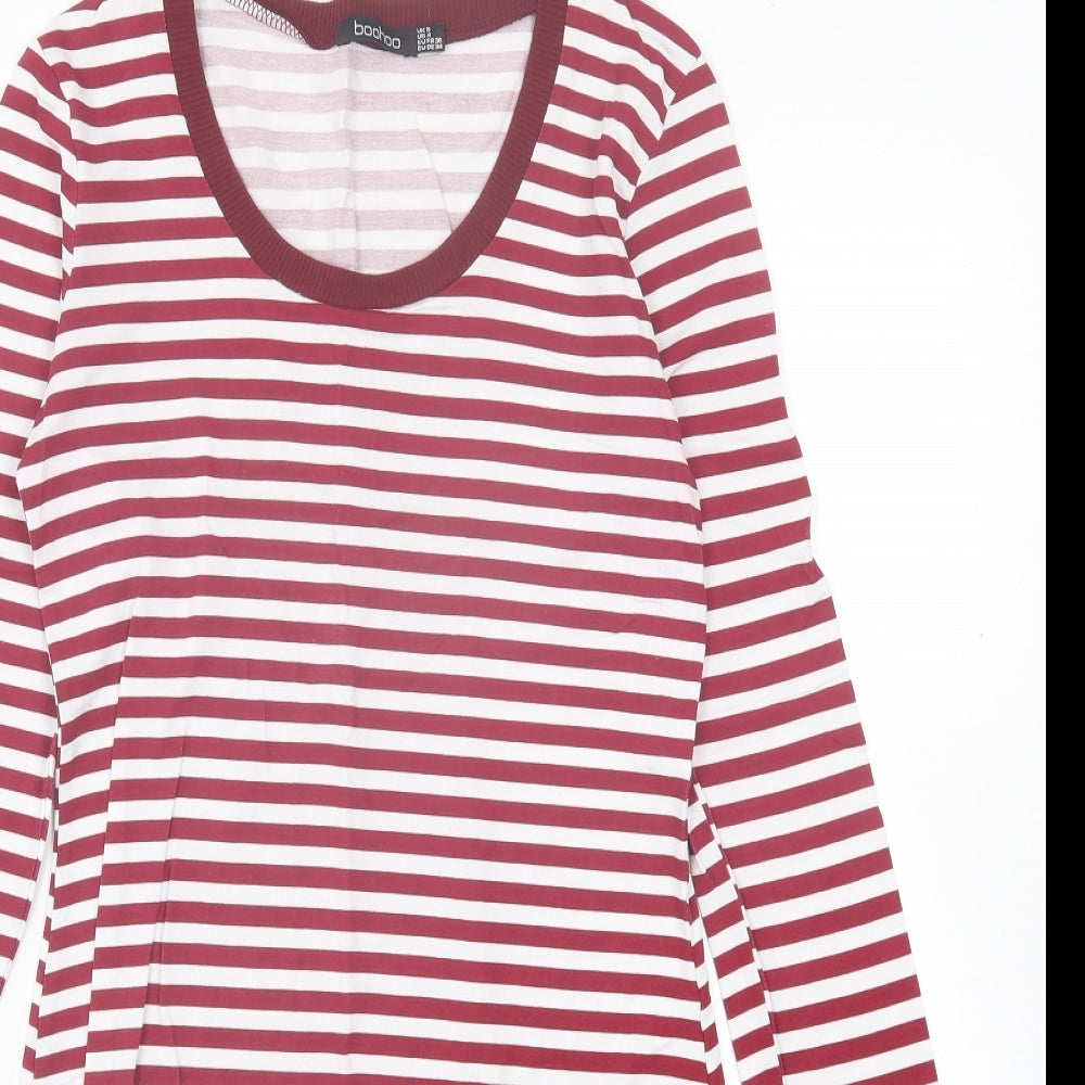 Boohoo Womens Red Striped Viscose Bodycon Size 8 Crew Neck Pullover