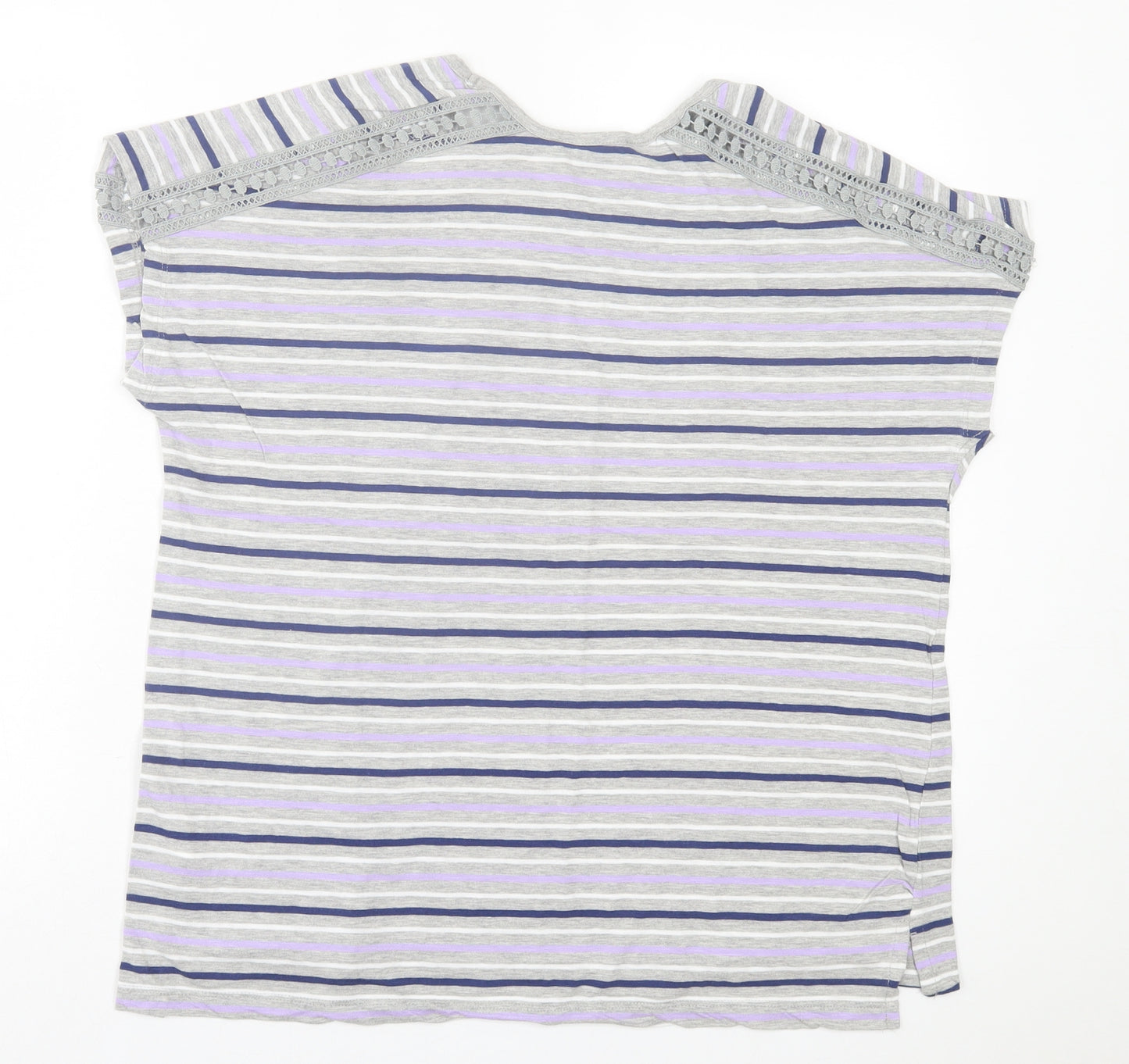 Primark Womens Grey Striped Cotton Basic T-Shirt Size L Crew Neck