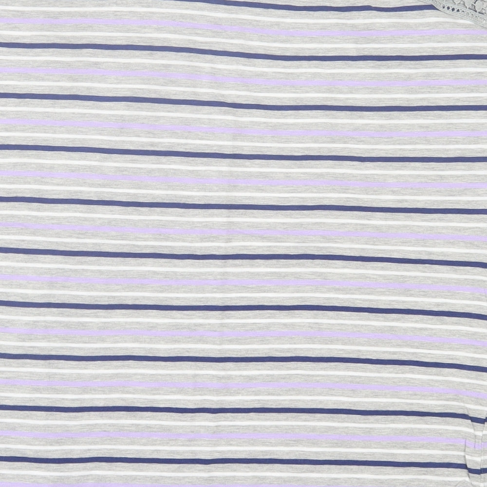 Primark Womens Grey Striped Cotton Basic T-Shirt Size L Crew Neck