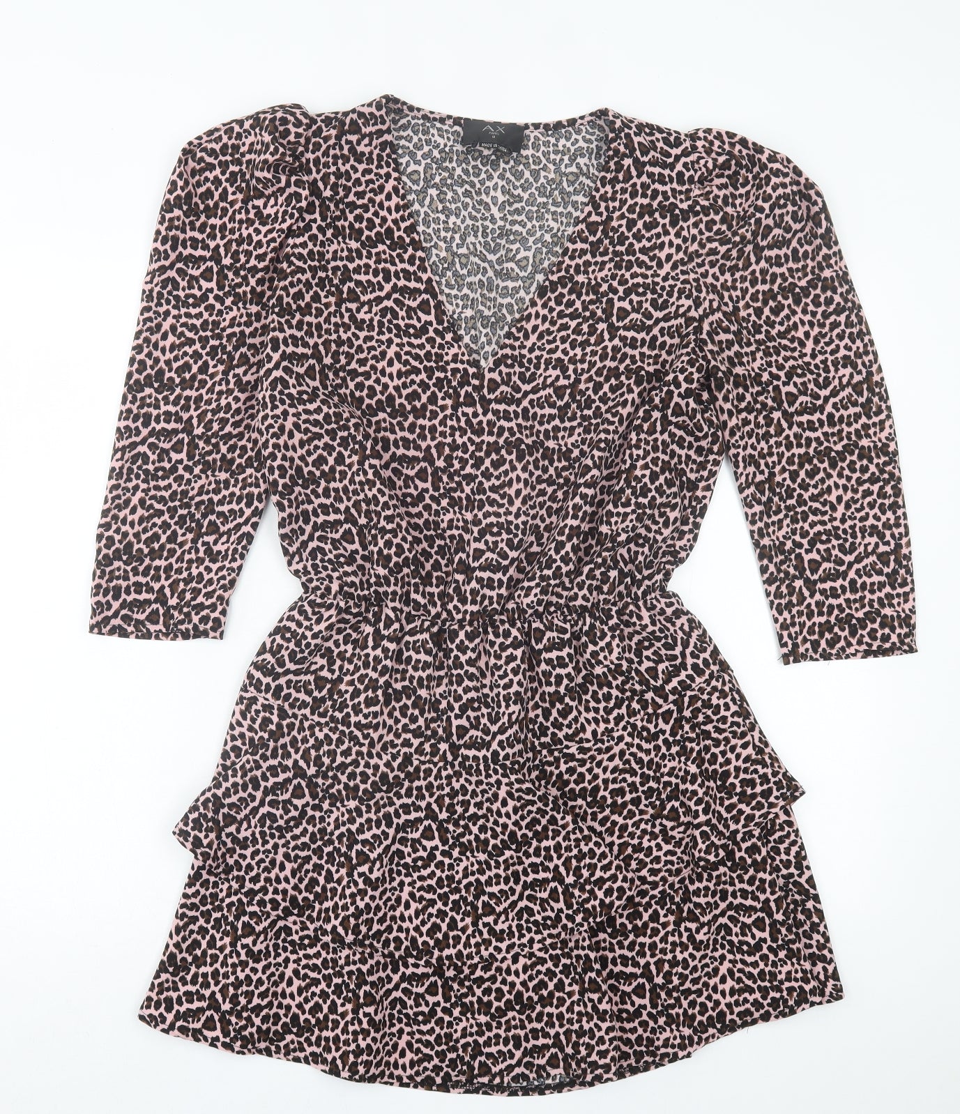 AX Paris Womens Pink Animal Print Polyester A-Line Size 8 V-Neck Pullover